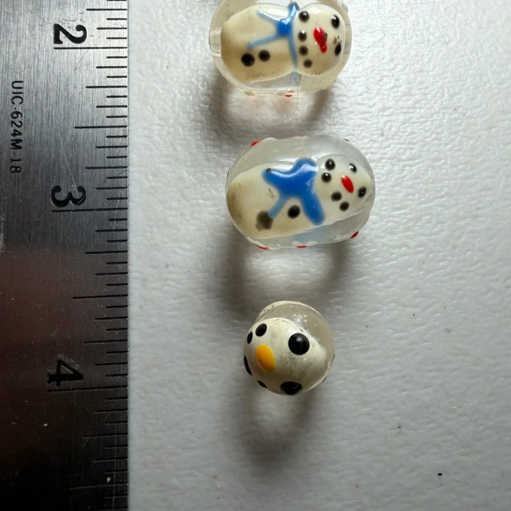 Vintage Lampwork Glass Snowman Beads Set of 5 Holiday‎ Winter Jewelry Making